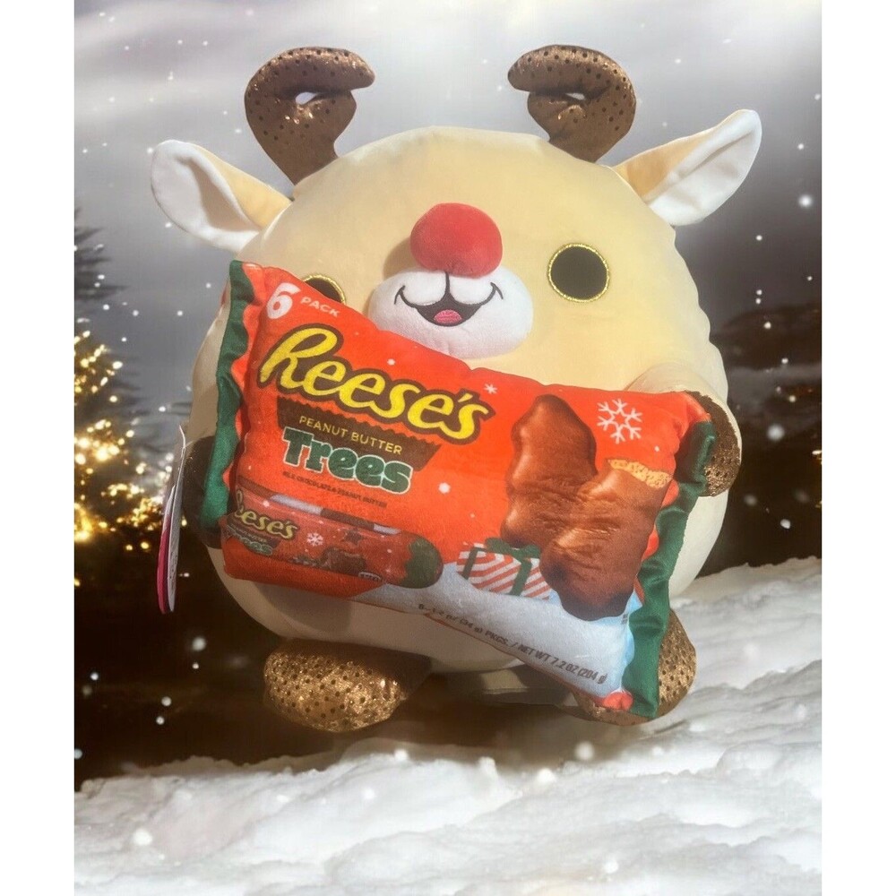 Snackles Rudi Reindeer Plush 14” Christmas Sparkly Stuffie w/ Reese’s Trees NEW